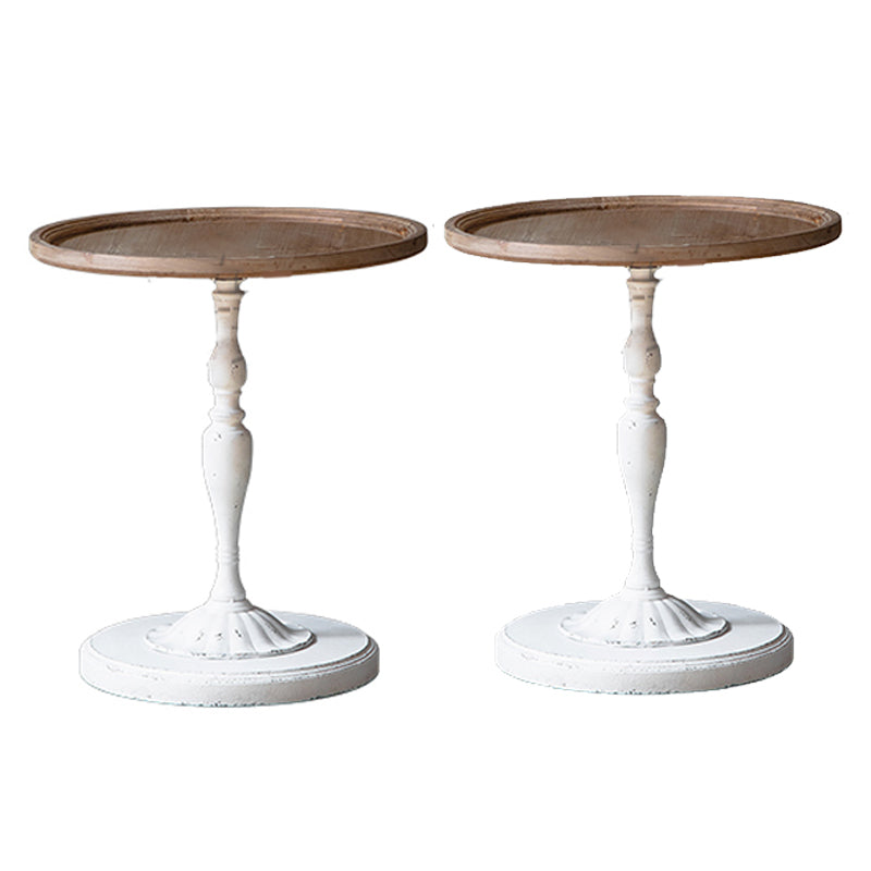 Wood Round Top Side Table Metal Base End Table - Distressed Surface Treatment