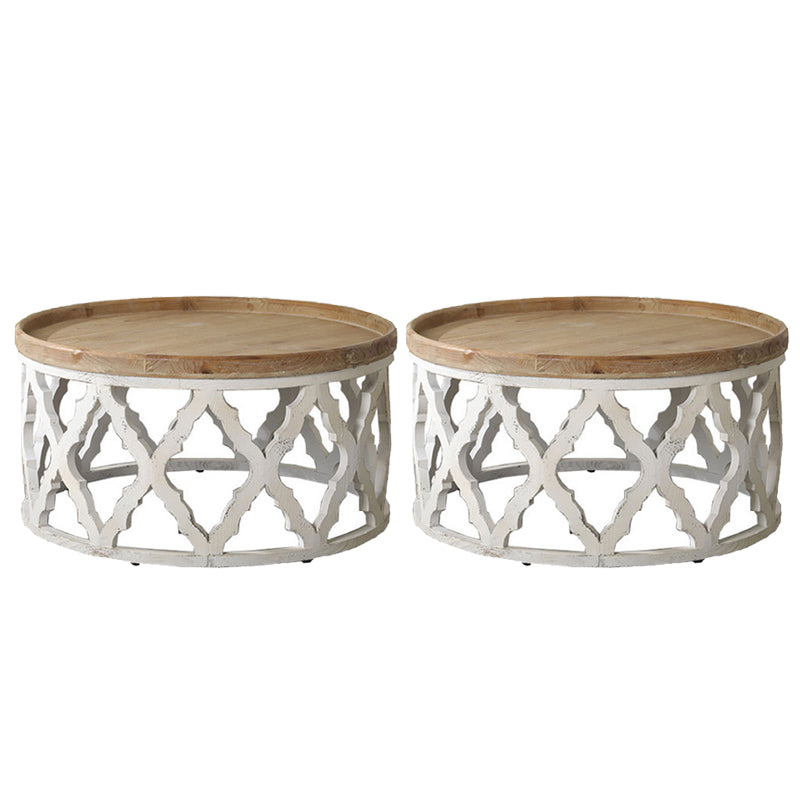 Wood Round Top Side Table Metal Base End Table - Distressed Surface Treatment