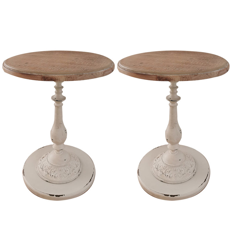 Wood Round Top Side Table Metal Base End Table - Distressed Surface Treatment