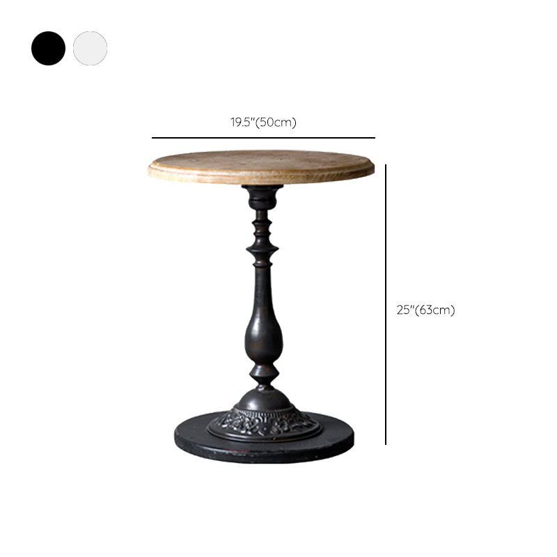 Wood Round Top Side Table Metal Base End Table - Distressed Surface Treatment