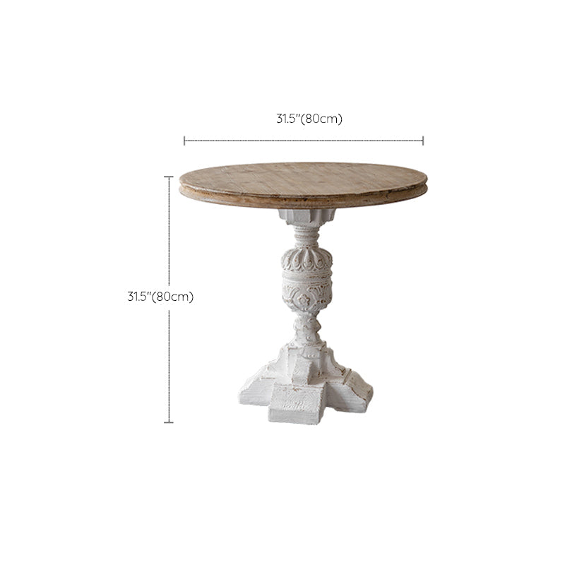 Wood Round Top Side Table Metal Base End Table - Distressed Surface Treatment