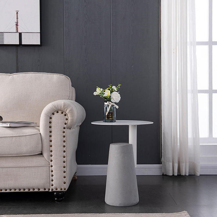 Round Iron Top End Table Concrete Pedestal Sofa Side Accent Table