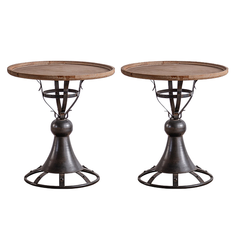 French Country Round Wood Top Side Table Iron Pedestal End Table