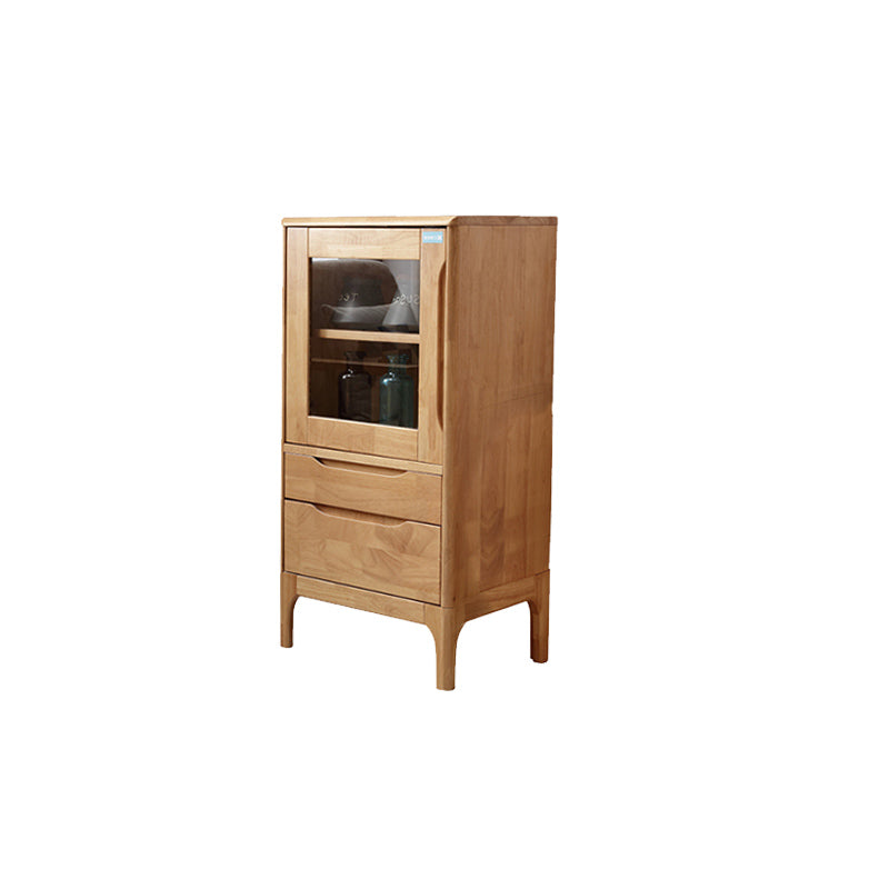 Two Drawer Accent Cabinet Rectangular Wooden and Glass 1-Door Cabinet