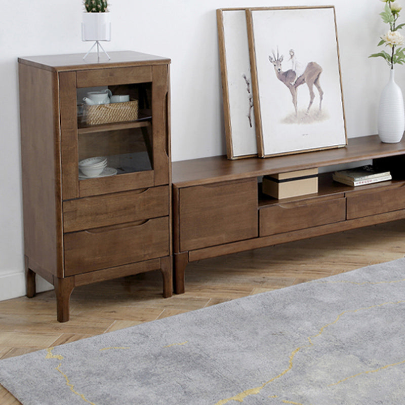 Two Drawer Accent Cabinet Rectangular Wooden and Glass 1-Door Cabinet