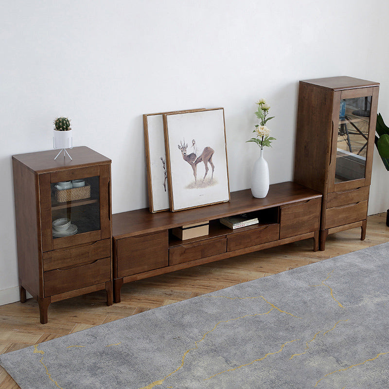 Two Drawer Accent Cabinet Rectangular Wooden and Glass 1-Door Cabinet