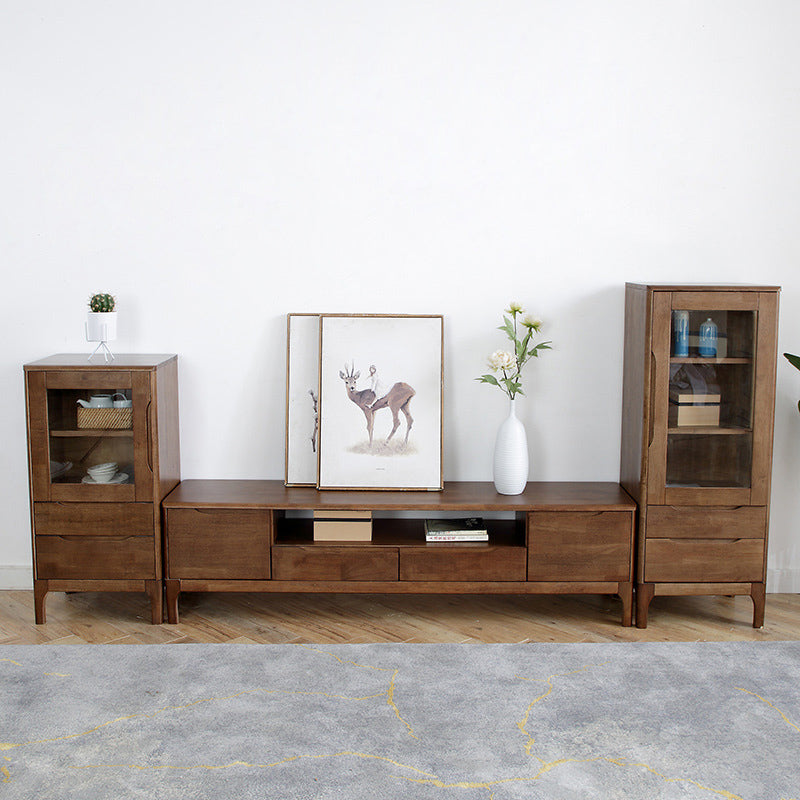 Two Drawer Accent Cabinet Rectangular Wooden and Glass 1-Door Cabinet