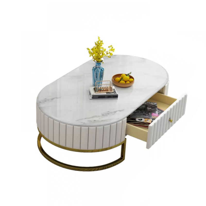 Stone Oval Top Coffee Desk Luxury Sintered Stone Coffee Table