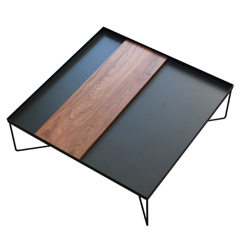 Tray Top Coffee Table Iron Cross Legs Cocktail Table in Black