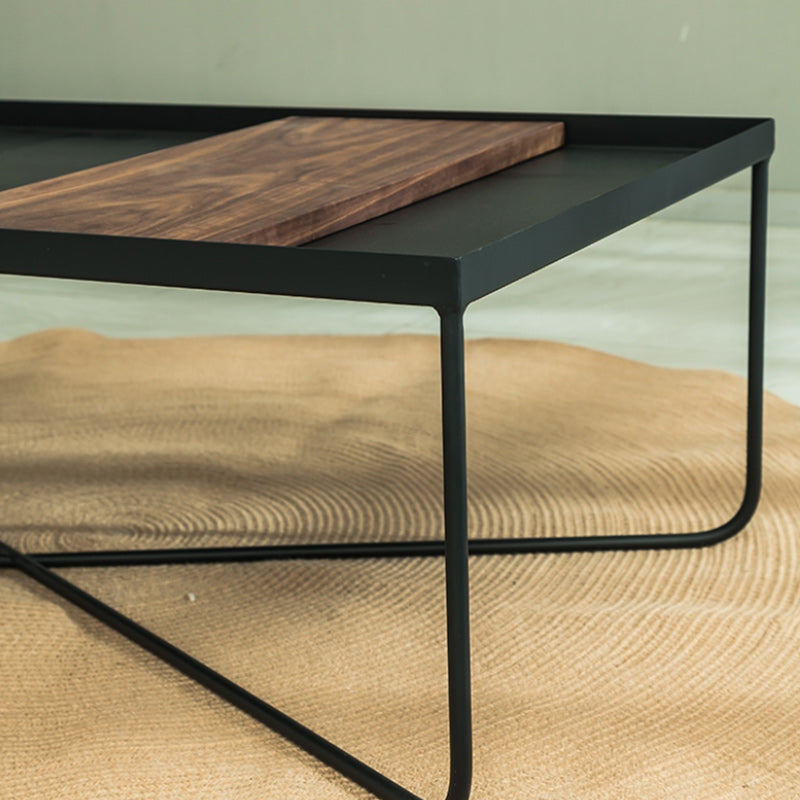 Tray Top Coffee Table Iron Cross Legs Cocktail Table in Black