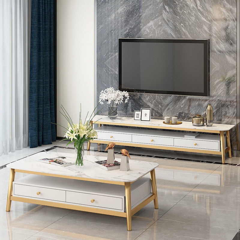 Glam Coffee Cocktail Table 4 Legs Cocktail Table with Storage