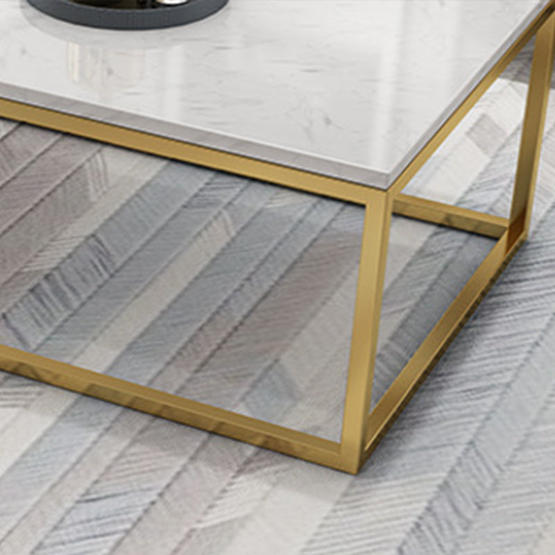 Glam Coffee Table with Metal Frame Base and Marble Top in White