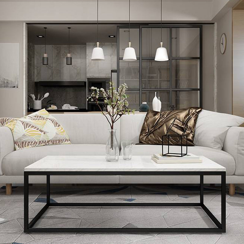 Glam Coffee Table with Metal Frame Base and Marble Top in White