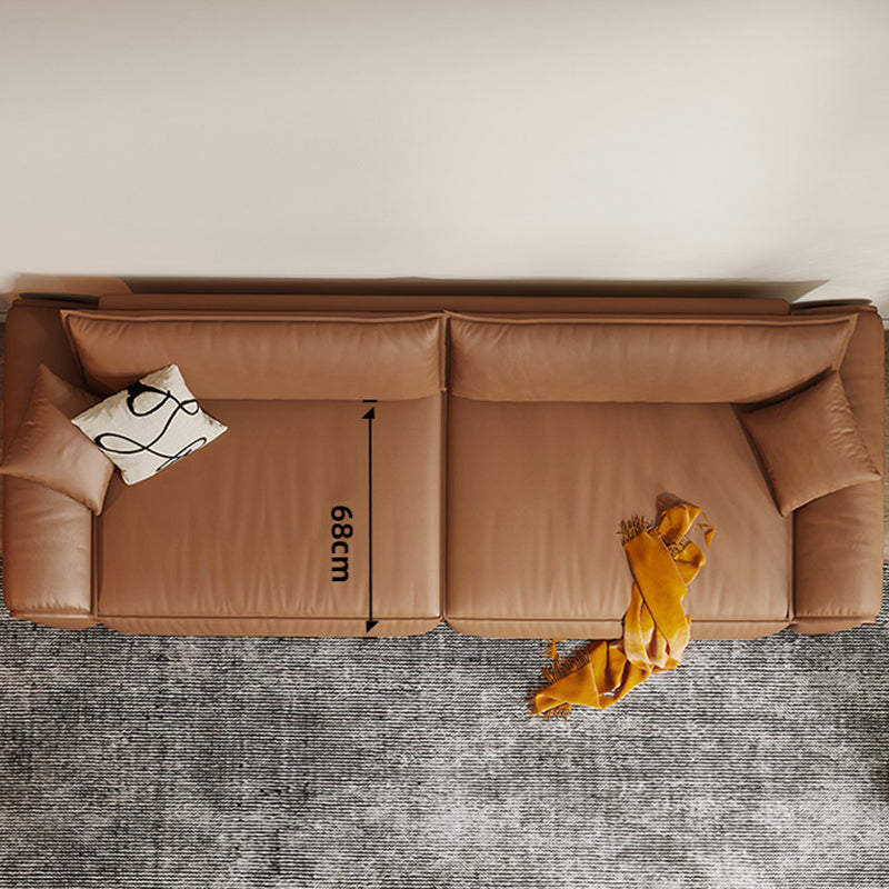 Brown Flared Arm Sofa Faux Leather and Genuine Leather Seating with Pillows
