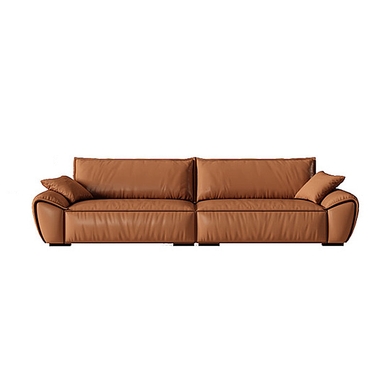 Brown Flared Arm Sofa Faux Leather and Genuine Leather Seating with Pillows