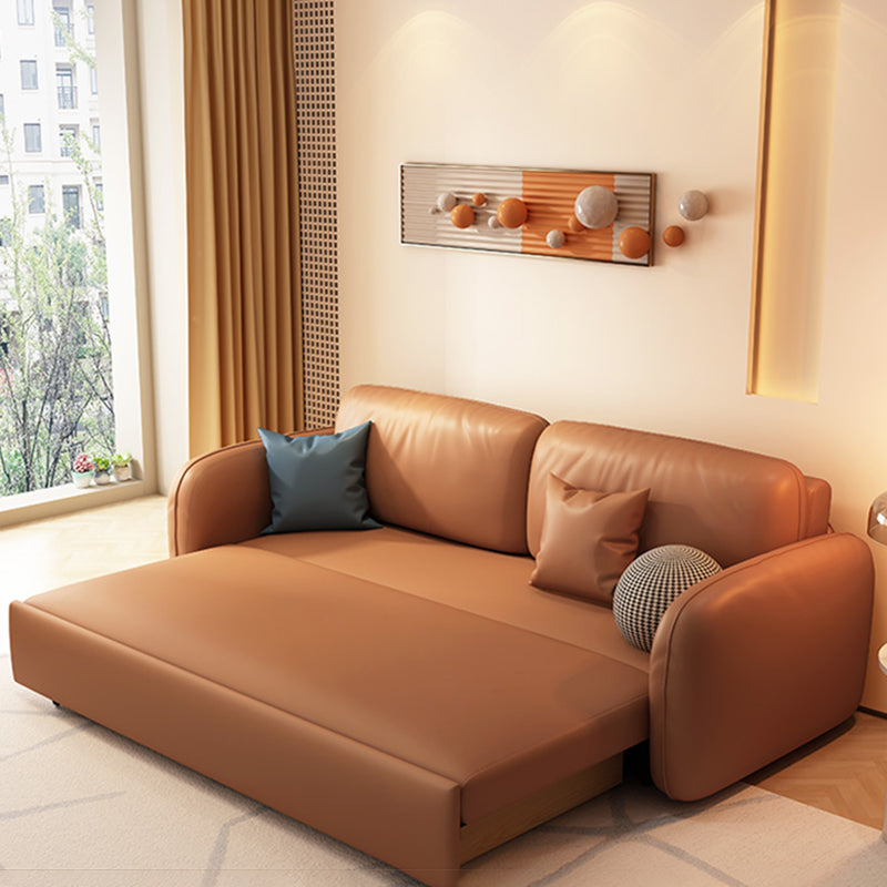 Sewn Pillow Back Seating Faux Leather Sofa with Pillows in Brown