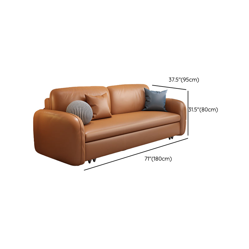 Sewn Pillow Back Seating Faux Leather Sofa with Pillows in Brown