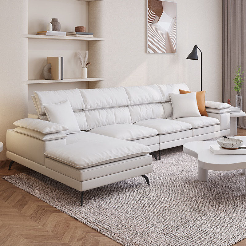 36"H Contemporary Sectional Sofa Leather Cream Down Cushion Sectional