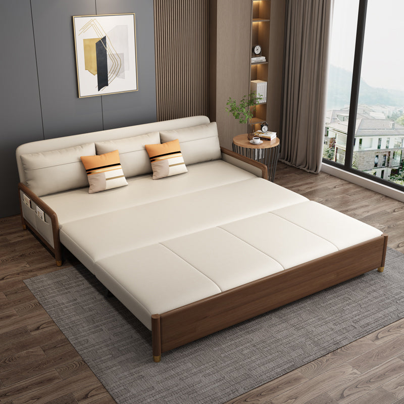 Beige and Brown Sofa Bed with Pillows Convertible Seating with Storage