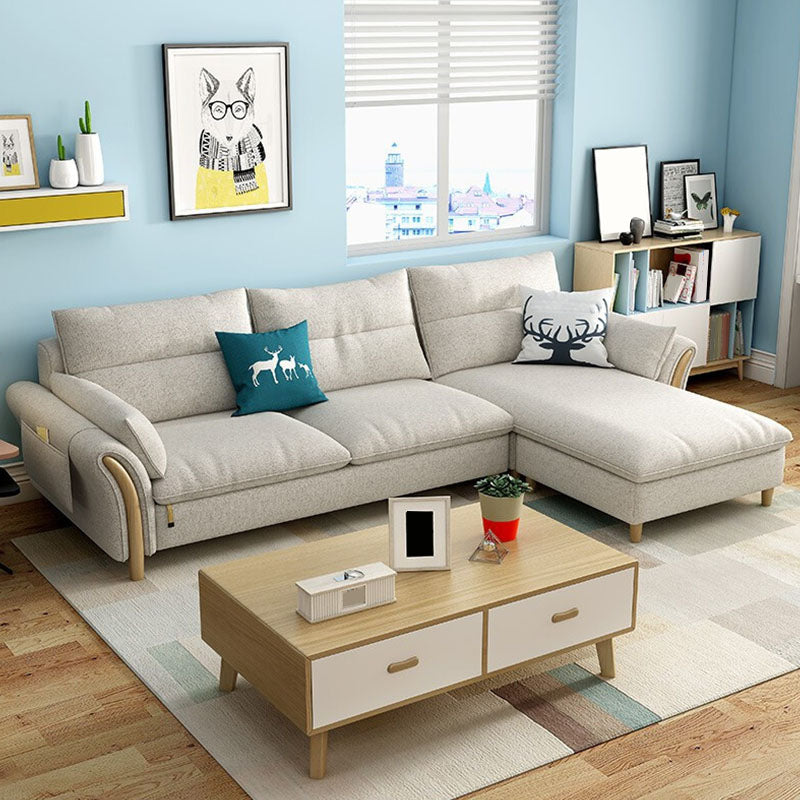 Scandinavian Sectional Sofa Fabric Storage Stationary Sectional