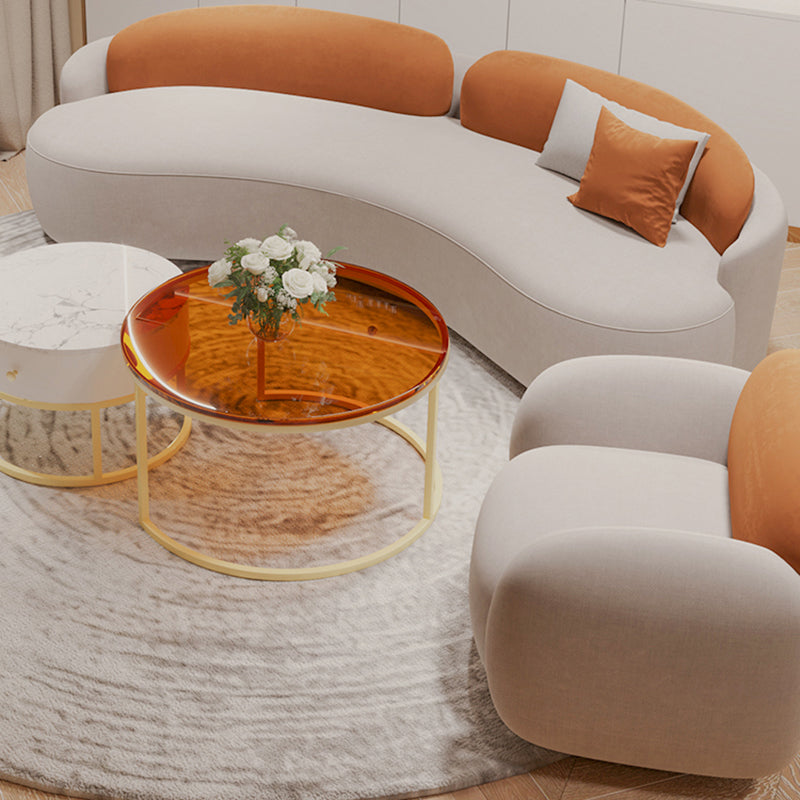 Curved Armless Seating Stain Resistant Sofa in Orange and Gray