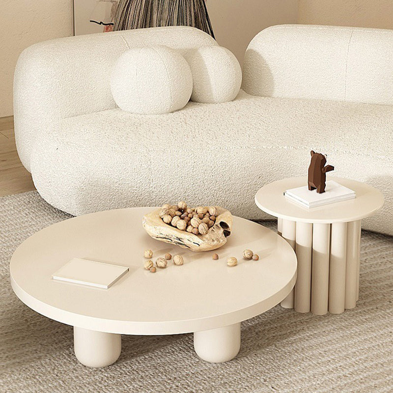 4 Legs Coffee Table Wooden Coffee Cocktail Table with Round Top for Living Room