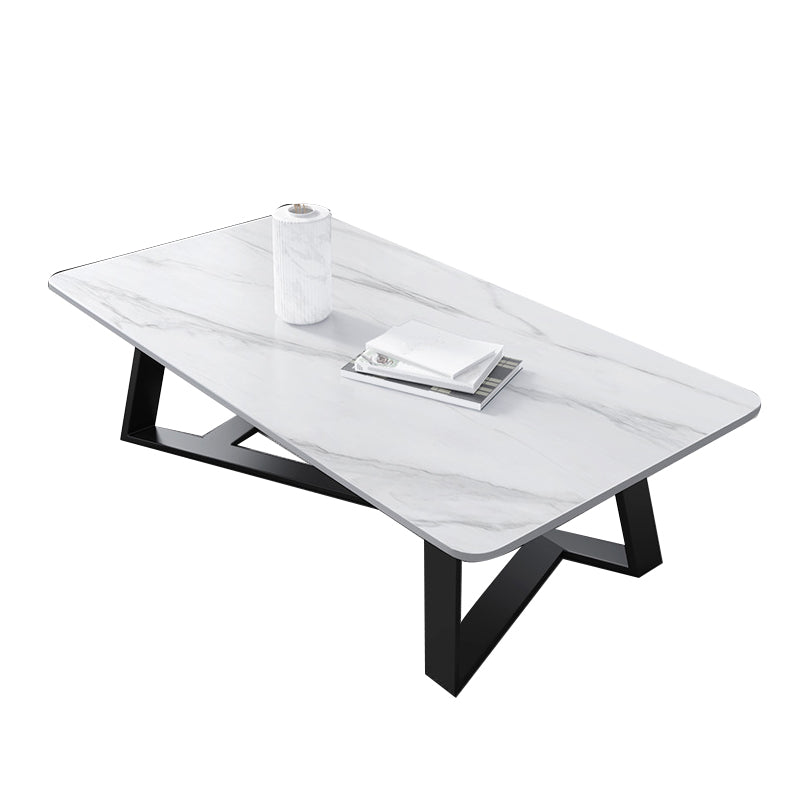 X-Base Coffee Cocktail Table Rectangle Coffee Table with Marble Top