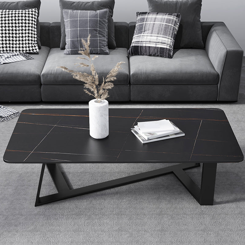 X-Base Coffee Cocktail Table Rectangle Coffee Table with Marble Top