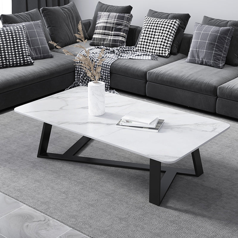 X-Base Coffee Cocktail Table Rectangle Coffee Table with Marble Top