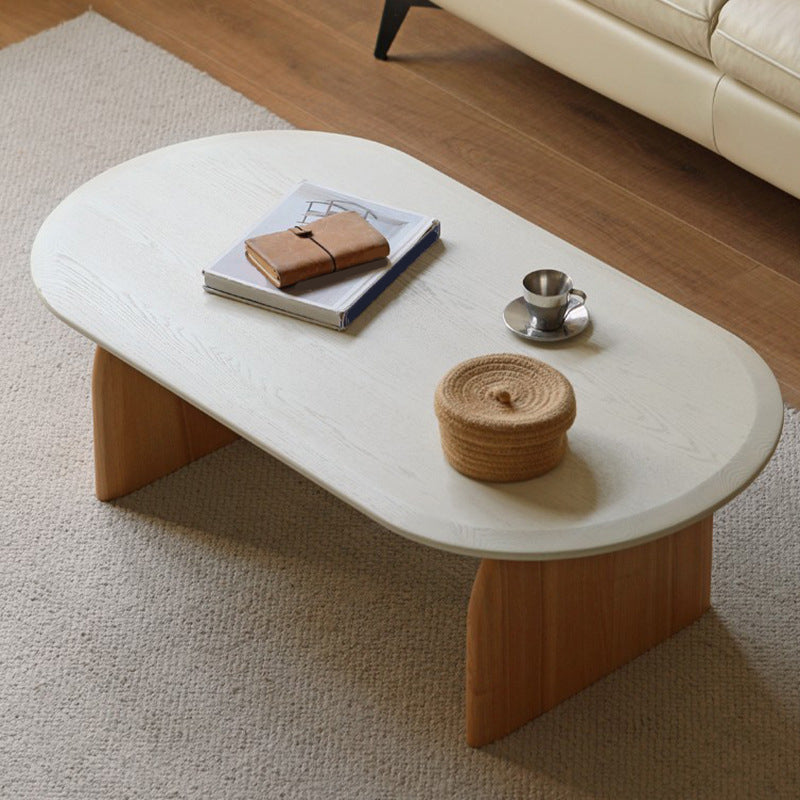 Scandinavian Pine Wood Coffee Table with Sled Base Oval Coffee Table