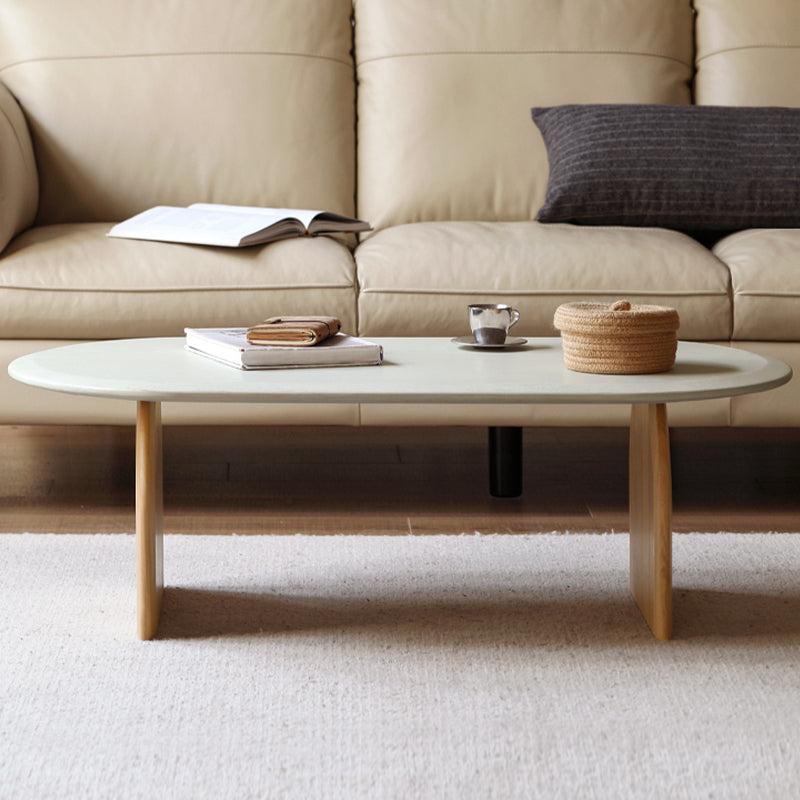 Scandinavian Pine Wood Coffee Table with Sled Base Oval Coffee Table
