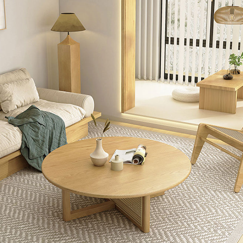 Scandinavian Round Coffee Table with Cross Legs in Pine Wood