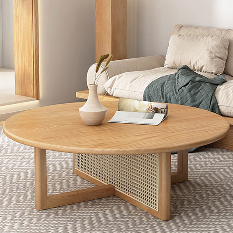 Scandinavian Round Coffee Table with Cross Legs in Pine Wood