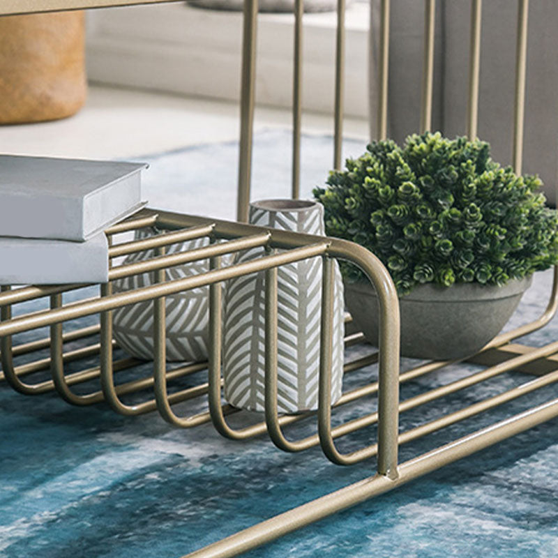 Glam Rectangle Coffee Table with 3 Shelves and Marble Top Cocktail Table