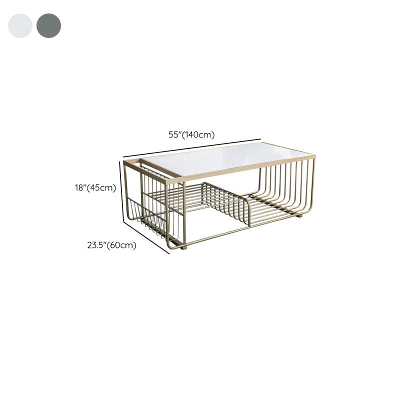 Glam Rectangle Coffee Table with 3 Shelves and Marble Top Cocktail Table