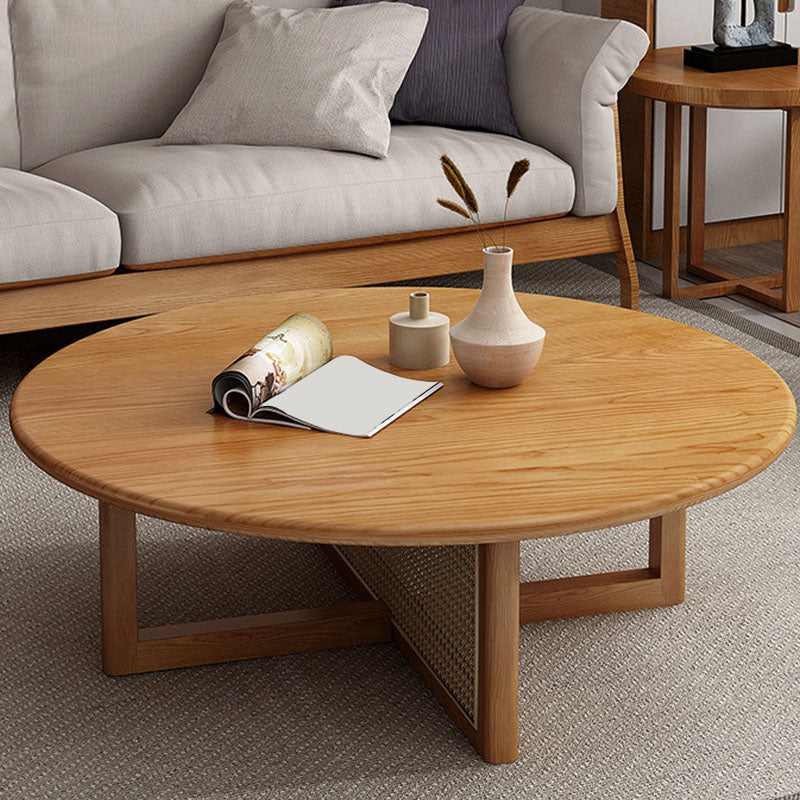 Round Solid Wood Coffee Table Cross Legs Coffee Cocktail Table