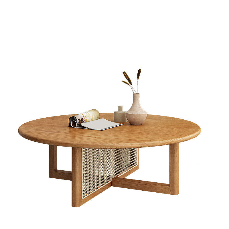 Round Solid Wood Coffee Table Cross Legs Coffee Cocktail Table