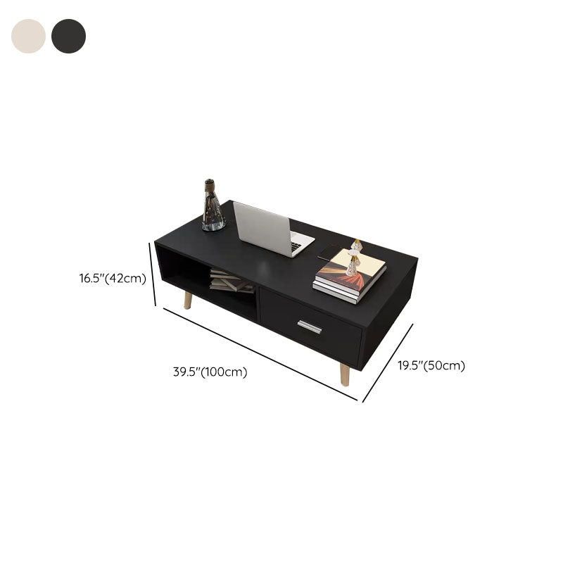 16.53" Tall Rectangle Coffee Table Wooden 4 Legs Cocktail Table with Storage
