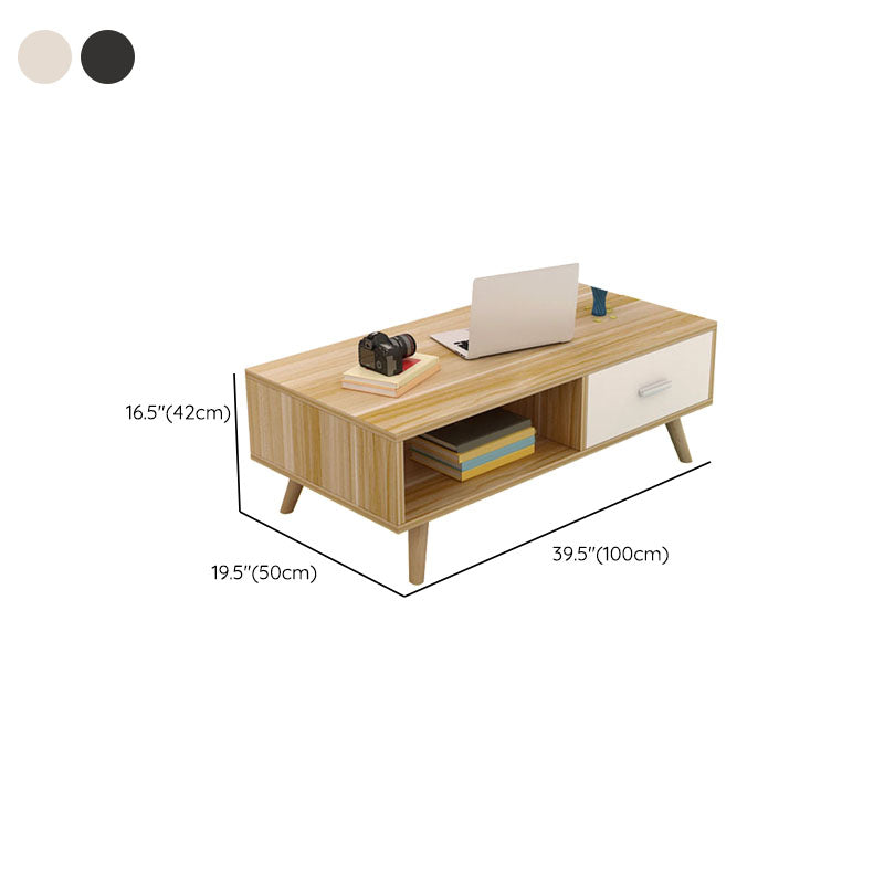 16.53" Tall Rectangle Coffee Table Wooden 4 Legs Cocktail Table with Storage