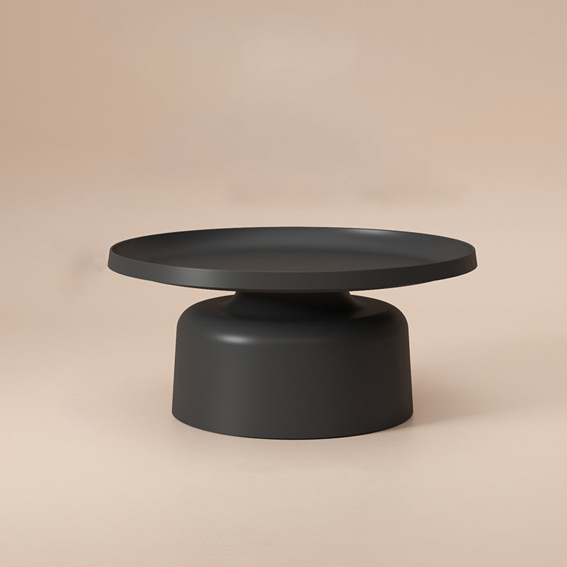 Mid-Century Modern Round Metal Coffee Table Pedestal Tray Top Cocktail Table