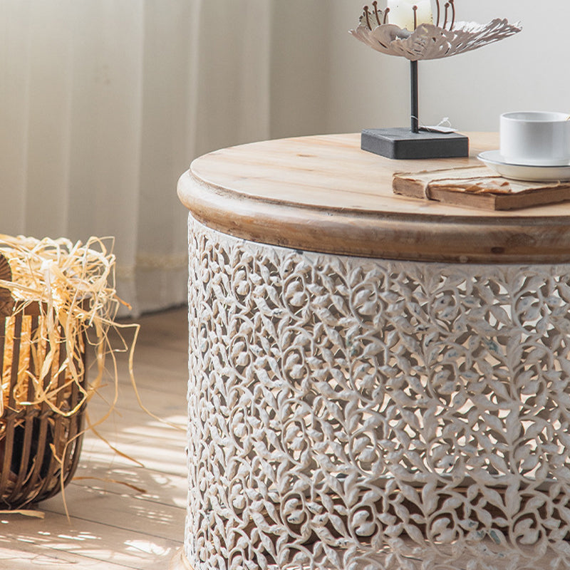 French Country Round Coffee Table with Natural Pine Wood Top
