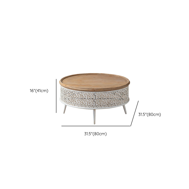 French Country Round Coffee Table with Natural Pine Wood Top