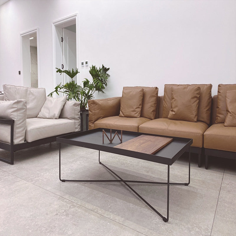 Black Rectangle / Square Tray Top Coffee Table Iron Cross Legs Cocktail Table