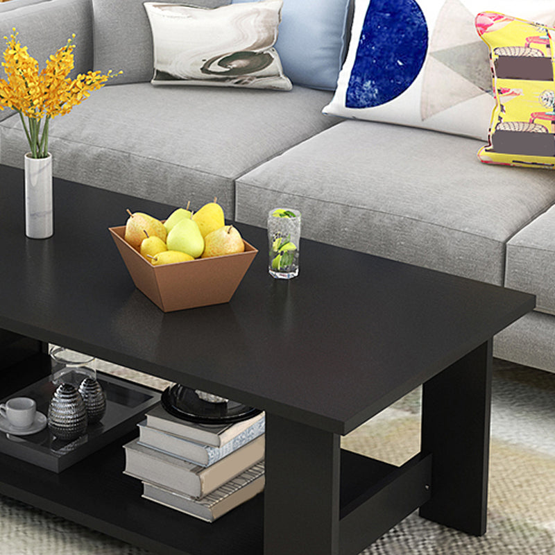 16.53" Tall Rectangle Top Coffee Table Wooden 4 Legs Cocktail Table with Shelf