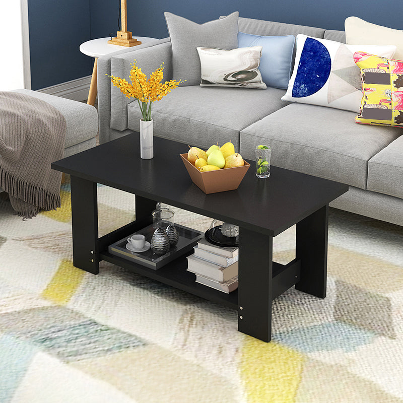 16.53" Tall Rectangle Top Coffee Table Wooden 4 Legs Cocktail Table with Shelf