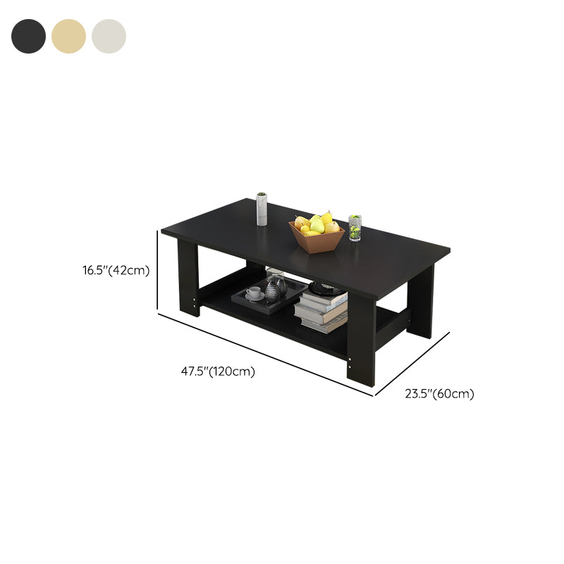 16.53" Tall Rectangle Top Coffee Table Wooden 4 Legs Cocktail Table with Shelf