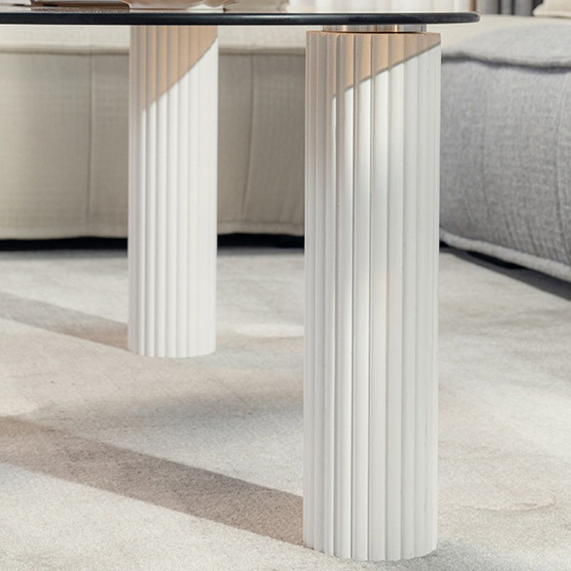 Contemporary Oval Glass Top Coffee Table with 3 Wooden Legs Cocktail Table