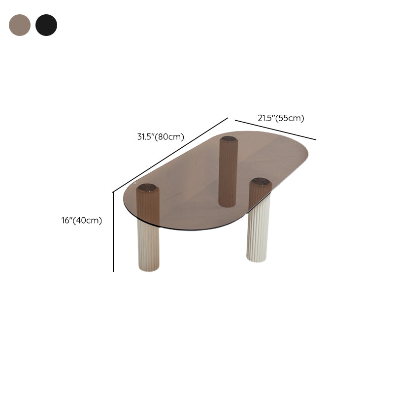 Contemporary Oval Glass Top Coffee Table with 3 Wooden Legs Cocktail Table