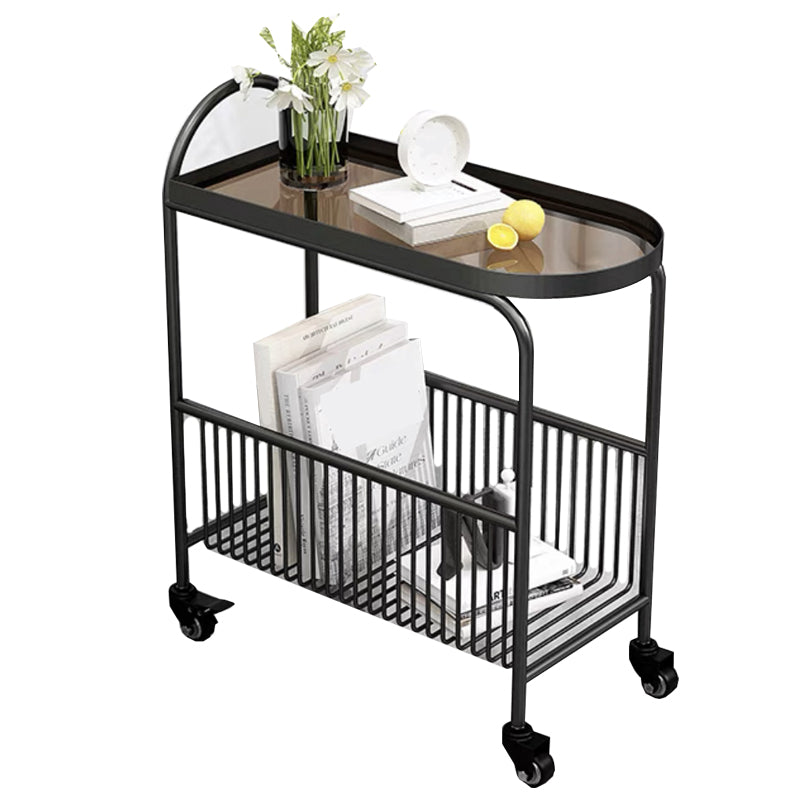 Modern Glass Top with Storage Double Tier Living Room Accent Side Table