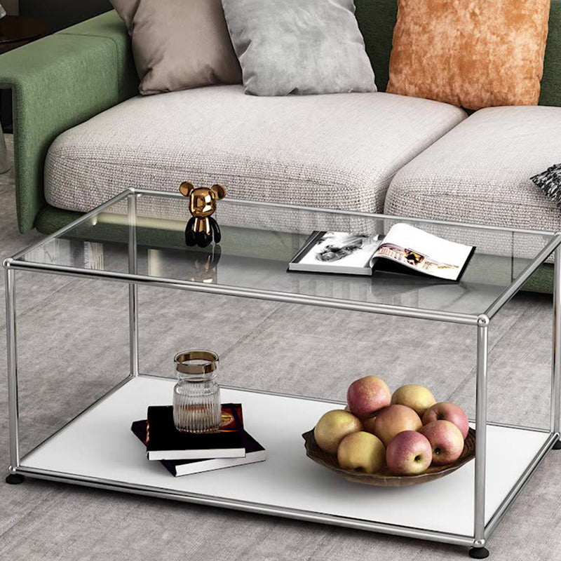 16.53"H Rectangle Glass Coffee Table Stainless Steel Frame Cocktail Table